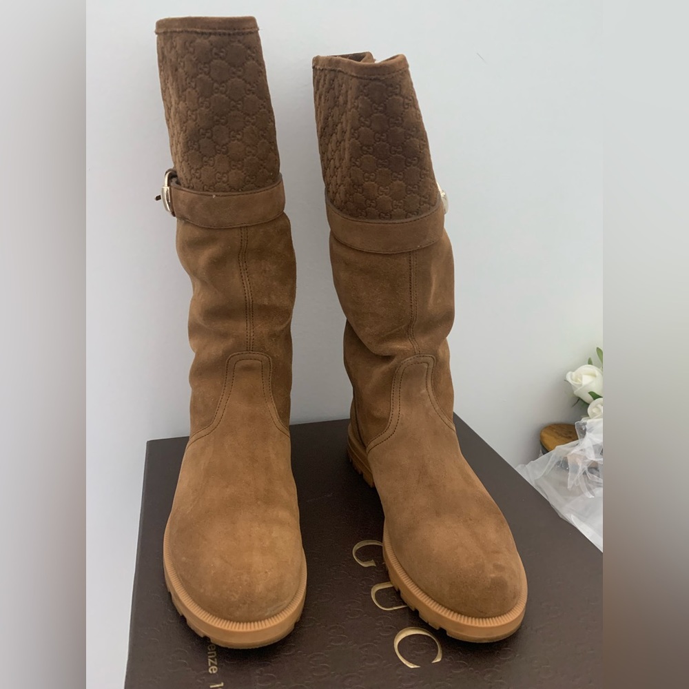 Brown Suede GG monogram Boots - Picture 7 of 15